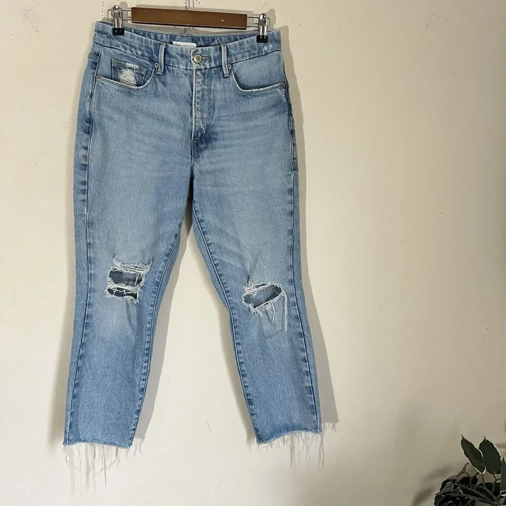 Good American Good Girlfriend Distressed Jeans Light Wash Blue High Rise 4/27 - Picture 7 of 7